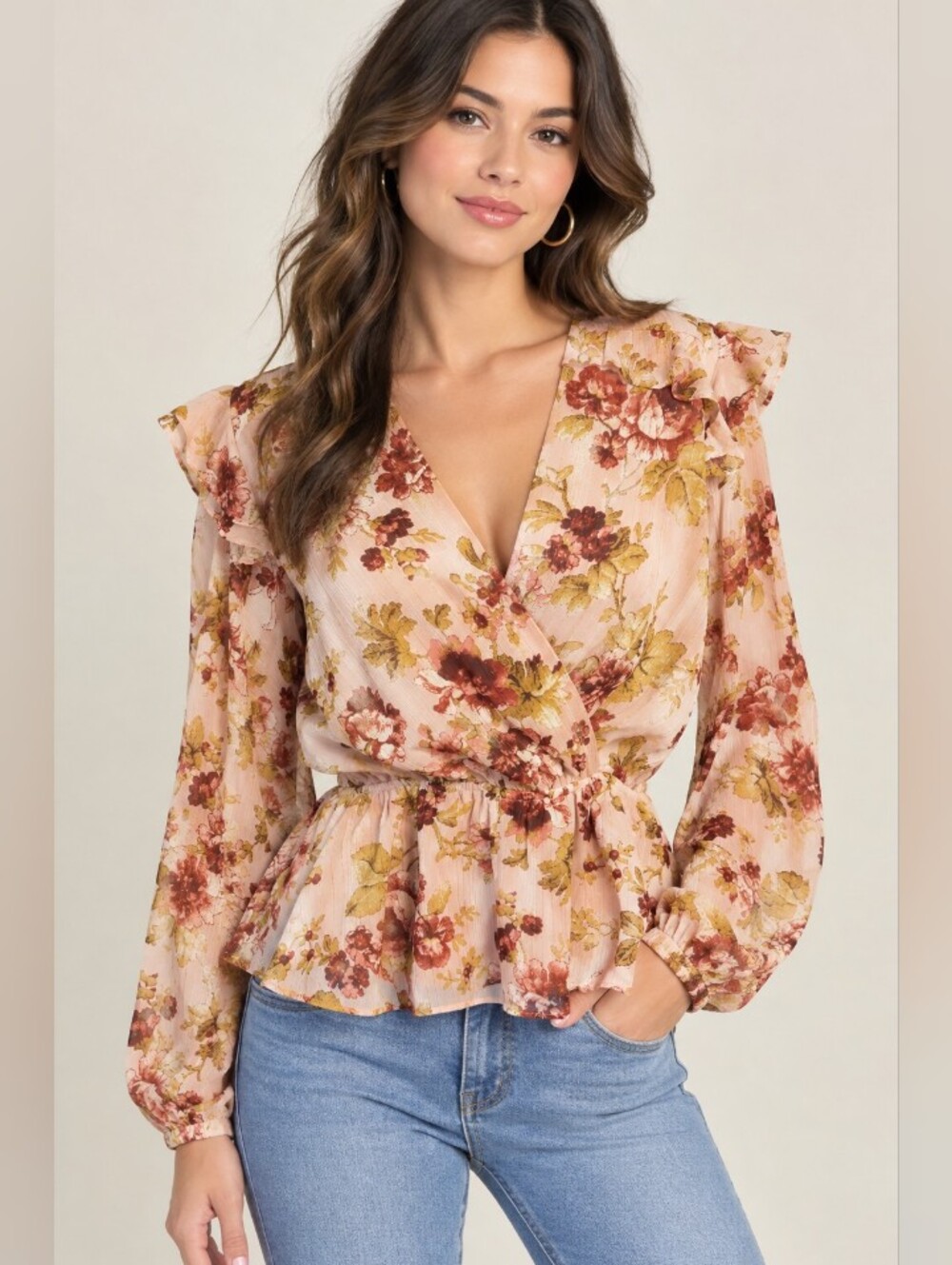 Express Pink Floral Wrap Peplum Blouse